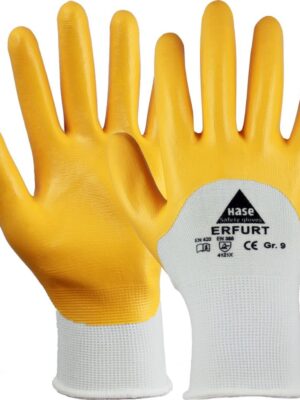 ERFURT, 5-Fg.-Sicherheitshandschuhe Nitril gelb, teilbesch.