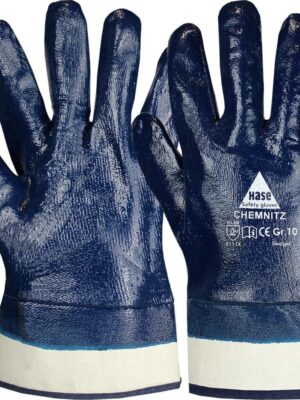 CHEMNITZ, 5-Fg.Sicherheitshandschuhe Nitril blau, vollbesch.