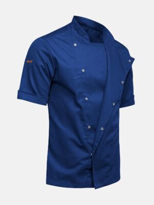 Herren Kurzarm Kochjacke mit Druckknöpfen Kornblau Stretch Slim Fit