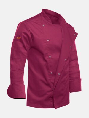 Herren Kochjacke mit Druckknöpfen Bordo Stretch Langarm Slim Fit