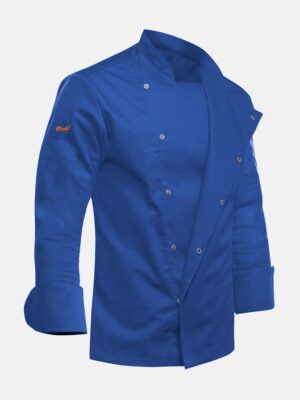 Herren Kochjacke mit Druckknöpfen Kornblau Stretch Langarm Slim Fit