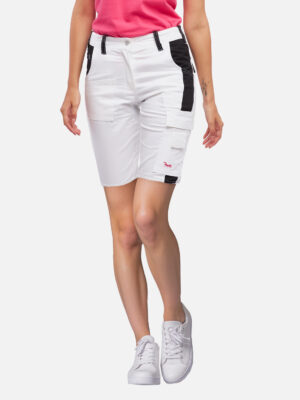 Damen kurze arbeitshose Weiß aus Stretch Strong Baumwolle