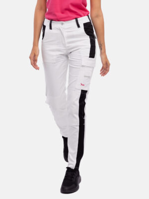 Damen Malerhose Stretch mit Kniepolstertaschen Arbeitshose Weiß Baumwolle