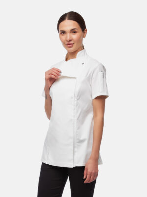 Damen Kochjacke mit Druckknöpfen Stretch Kurzarm Slim Fit