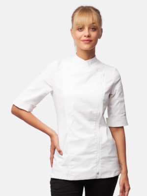 Damen Stretch Kochjacke mit Reißverschluss Slim Fit
