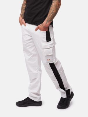 Herren Arbeitshose Weiß Baumwolle 100% mit Kniepolstertaschen Malerhose