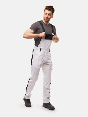 Herren Maler Weiß Arbeitslatzhose mit Kniepolstertaschen 100% Baumwolle