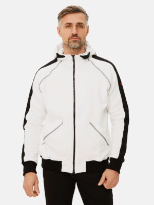 Herren Hoodie mit Reißverschluss Weiß Kapuzenpullover Winter Fleece