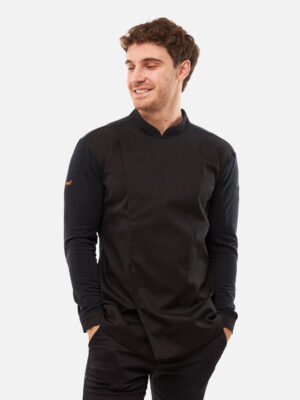 Herren Kochjacke mit dryMesh Rücken und Ärmel - Druckknöpfen -  Langarm