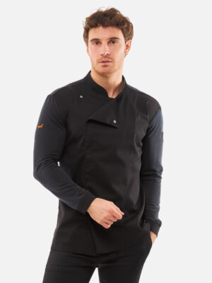 Schwarzе Kochjacke Herren mit Druckknöpfen Kochhemd Langarm Modal Stoff